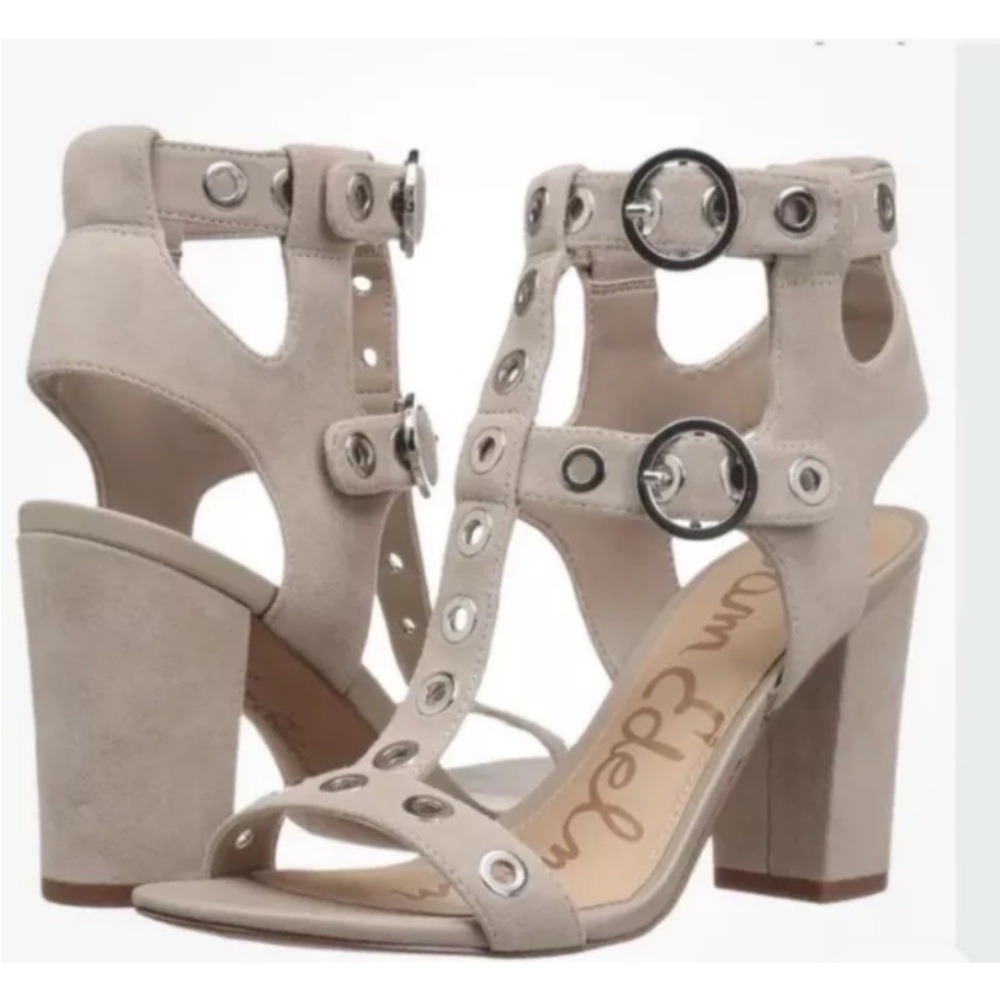 Sam Edelman Edya Grommet Bistro Suede Sandal Block Heel Buckles Women's Size 8.5
